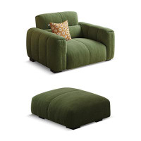 Everly Quinn 43.31" Green Cloth cushion Arm Chair with Ottoman