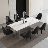 Mercer41 Franziskus 9 - Piece Sintered Stone Dining Table with 8 Leather Chairs Dining Set