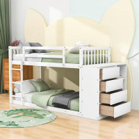Harriet Bee Wood Bunk Bed With Drawers And Shelves