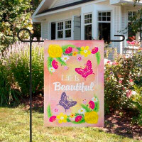 Northlight Seasonal Life Is Beautiful Pink Floral Outdoor Garden Flag 12.5" X 18"
