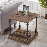 Williston Forge Hinshaw Solid Wood Floor Shelf End Table with Storage