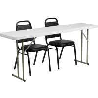 Flash Furniture 6-Foot Plastic Folding Training Table Set with 2 Trapezoidal Back Chairs
