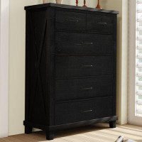 Gracie Oaks Rustic Farmhouse Style Solid Pine Wood Six-Drawer Chest Tallboy