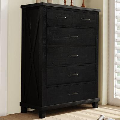 Gracie Oaks Rustic Farmhouse Style Solid Pine Wood Six-Drawer Chest Tallboy in Dressers & Wardrobes