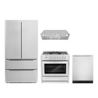 Cosmo 4 Piece Kitchen Package With 36" Freestanding Dual Fuel Range 36" Insert Range Hood 24" Built-in Fully Integrated