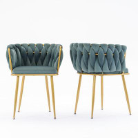 Mercer41 Set of 2 Modern Velvet Makeup Vanity Chair: Upholstered Chair with Back Arm, Metal Legs
