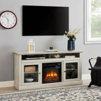 House of Hampton Contemporary TV Media Stand With 18" Fireplace Insert,Open And Closed Storage Space For TV Up To 65"