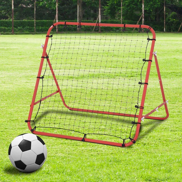 KIDS SOCCER TRAINING NET AID FOOTBALL KICKBACK TARGET GOAL PLAY ADJUSTABLE, RED in Soccer