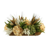 Primrue Hydrangea, Heather, Pampas and Wheat Mixed Centerpiece in Planter