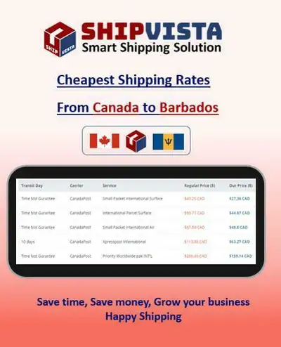 ShipVista provides the cheapest shipping rates from Canada to Barbados. Whether you are an individua...