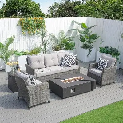 The outdoor conversation set with a propane fire pit table is a practical addition to your outdoor s...