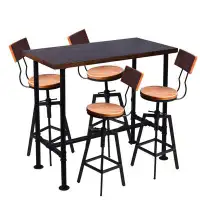 17 Stories Set Of 5Pc Bar Table And Bar Stool Set Industrial Rectangular Pipe Dining Pub Bar Table Black And Adjustable