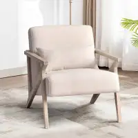 George Oliver Joesy 34" Wide Upholstered Linen Blend Accent Chair with Wooden Legs and One Pillow