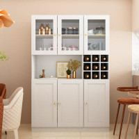 FUFU&GAGA Kitchen Pantry With Wine Storage And Tempered Glass Door