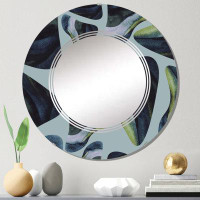 East Urban Home Organic Decorative Elements On Blue - Modern Wall Mirror Round