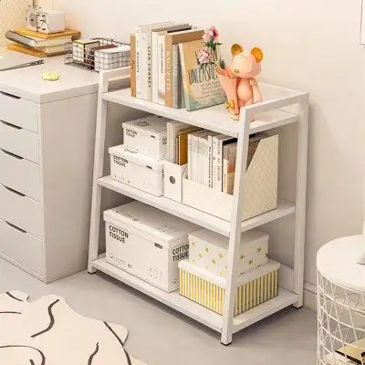 Latitude Run® 3 Tier Ladder Bookshelf - Wooden Open Shelf With Metal Frame, White