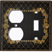 WorldAcc Metal Light Switch Plate Outlet Cover (French Victorian Frame Black 11 - (L) Single Duplex / (R) Single Toggle)
