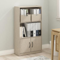 Ebern Designs Ebern Designs Gruen 2-Tier Open Shelf Bookcase With 2 Doors Storage Cabinet, Pine Oak