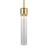 Everly Quinn 3" LED 3CCT Vertical Cylindrical Pendant Light, 18" Fluted Glass And Aged Brass Finish