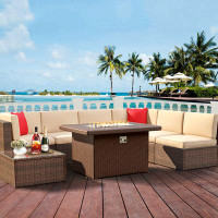 Sonegra Sonegra 8pcs Patio Furniture Set With 44" Fire Pit Table Outdoor Sectional Sofa Set Wicker Furniture Set With Co