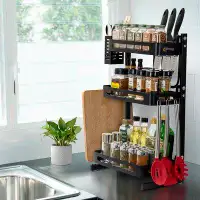 Sorbus 3 Tier Metal Kitchen Spice Rack Countertop Standing Corner Shelf Removable Seasoning Organizer Jars Bottle Storag
