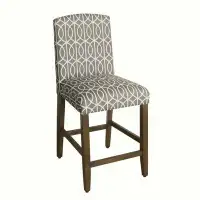 Winston Porter Fabric Upholstered Wooden Barstool with Trellis Pattern Cushioned Seat