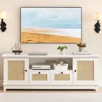Bay Isle Home™ White Rattan TV Stand For 65 Inch TV