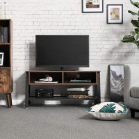 17 Stories Vintage TV Stand, TV Cabinet With Net Storage Shelf, Console With 2 Storage Compartments, Easy Assembly