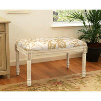 Alcott Hill Chartreuse Tuscan Floral Linen Upholstered Bench With Antique White Finish And Welting