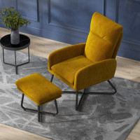 Hokku Designs Modern Accent Chair With Ottoman, Upholstered Armchair With Footrest, Cross Metal Legs And Padded Cushion