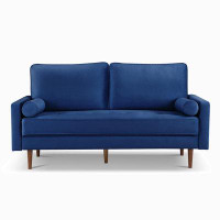 Everly Quinn Velvet Upholstered Sofa Loveseat,Tufted 3-Seater Cushion With Bolster Pillows