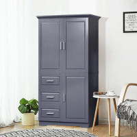 Wildon Home® Tall And Wide Storage Cabinet With Doors For Bathroom/Office, Three Drawers, Grey