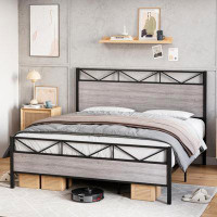 17 Stories Bed Frame With Rustic Wood Headboard And Footboard