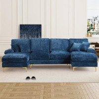 Mercer41 114'' Wide Chenille Sectional Sofa With Chaise Lounge
