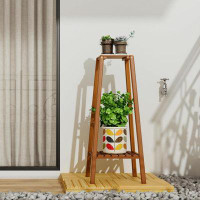 Winston Porter Bamboo Tall Plant Stand Indoor Outdoor 2-Tier Pot Holder Small Space Flower Shelf Rack