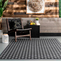 Foundry Select Arjo Geometric Indoor / Outdoor Area Rug in Dark Grey