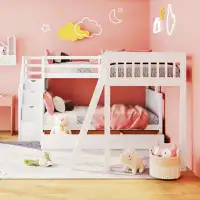 Harriet Bee Twin Over Full L-Shaped Bunk Bed With 3 Drawers