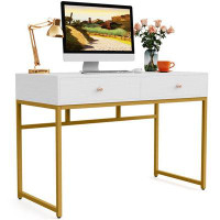 Mercer41 Mercer41 Computer Desk, Modern Simple 47 Inch Home Office Desk Study Table Writing Desk With 2 Storage Drawers,