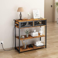 17 Stories Console Table With Charging Station, 32'' Entryway Table With Doors, Sofa Table Narrow Long With 3 Tiers Open