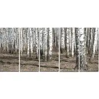 Made in Canada - Design Art 'Beautiful Dense Birch Forest View' 5 Piece Photographic Print on Wrapped Canvas Set