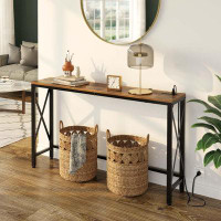 17 Stories Console Table with Power Outlet,Narrow Sofa Table,Farmhouse Table Behind Sofa Couch Hallway Entrance
