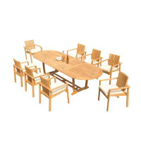 Teak Smith Grade-A Teak Dining Set: 122" Caranas Double Extension Rectangle Table And 6 Stacking Armless Chairs