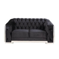 Plethoria Gregory Black and Chrome Loveseat with Button Tufted