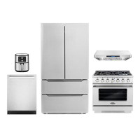 Cosmo 5 Piece Kitchen Package With 36" Freestanding Gas Range  36" Under Cabinet Range Hood 24" Built-In Fully Integrate