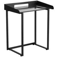 Williston Forge Maribeth Clear Tempered Glass Desk w/ Raised Cable Management Border & Metal Frame