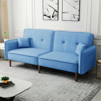 Ebern Designs Futon Sofa Bed With Solid Wood Leg In Fabric