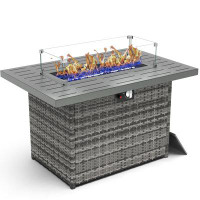 Latitude Run® 44" Propane Gas Fire Pit Table, 55000 Btu Rectangular Fire Pit With Glass Wind Guard For Outside Patio Dec