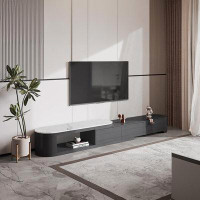 ulivihome Black Extendable TV Stand In Ash Wood And Sintered Stone Stretchable Sideboard Cabinet