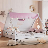 Isabelle & Max™ Wooden Tent Bed With Fabric For Kids,Platform Bed With Fence And Roof