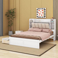 Red Barrel Studio Wood Queen Size Platform Bed With Storage Headboard